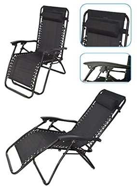 Pincho Sillón Relax Gravedad Cero, Tumbona Plegable Multiposiciones para jardín, terraza, Camping (Negro 1 Unidad)