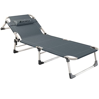 Soontrans tumbonas jardin con almohada tumbonas exterior plegable Tumbona Ligera inclinable Tumbonas Jardin exterior para Camping y Piscina(Negro 03)