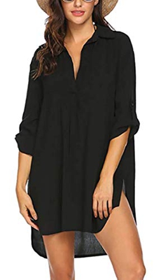 heekpek Cuello en V Pareos Playa Mujer Camisa Suelta Vestido Pareo Playa Ropa de Baño Playa Bikini Cover up