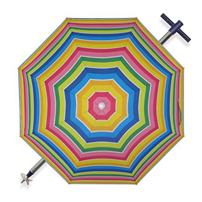 Pincho Sombrilla de Playa Ø180 cm Acero, Tela poliéster con protección UPF 50+, Sistema, Punta de Aluminio y maneta, 8 Varillas de Acero de 3 mm, recl