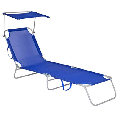 Mediawave Store - Tumbona de textilene con respaldo ajustable, tubo de 18 mm de diámetro y techo parasol, tumbona plegable y transportable, para mar, 