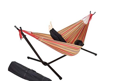 Trayd-On Hamaca con armazón de 300 g/m² de poliéster y algodón (rojo), 260 x 100 x 100 cm, bolsa de transporte incluida para interiores y exteriores