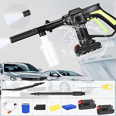 TELAM hidrolimpiadora de Alta presion 21 V, Limpiador de Alta presión batería de 2,0 Ah con Cepillo de Limpieza Manguera de 6 m para Limpieza Exterior