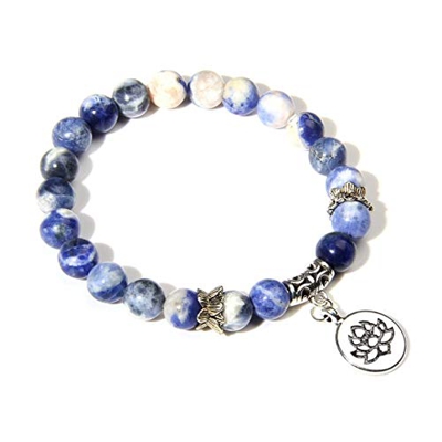 Hecho A Mano De Piedra Natural Lotus Ohm Buddha Beads Pulsera Pink Zebra Stone Lotus Charm Pulsera para Mujeres Hombres Yoga Joyas Regalos-Sodalita,