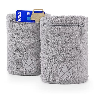 The Friendly Swede Muñequera Sweatband, 2-Pack, con Bolsillo (Gris 14-17 cm)