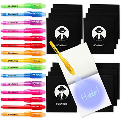 BONNYCO Bolígrafo Tinta Invisible y Libreta Pack x 16 Cumpleaños Niños Colegio, Detalles Cumpleaños Infantiles o Relleno Piñata | Regalos para Niños e