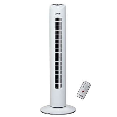Gotoll Ventilador de Torre 81,5CM con Mando a Distancia,Ventilador de Pie Blanco 50W, Oscilación de 70°,3 Velocidades,3 Modos,7,5H Temporizador