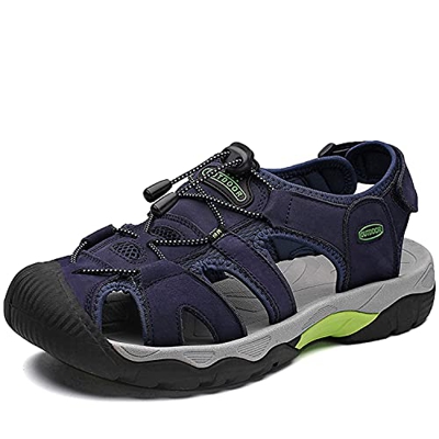 VTASQ Sandalias Hombre Verano Piel, Aire Libre Deportivas Playa Antideslizantes Zapatos Senderismo Sandalias con Punta Cerrada Zapatos de Senderismo A