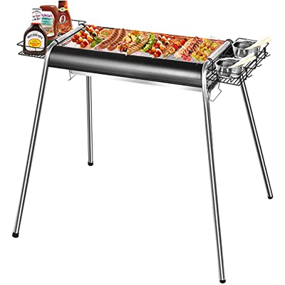 VAZILLIO Barbacoa de carbón vegetal, de acero inoxidable, para pícnic, portátil, altura ajustable, para camping de 5 a 10 personas