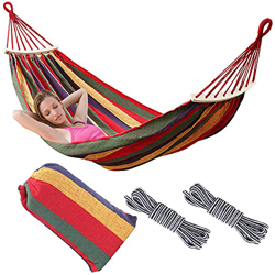 Speyang Hamaca para Acampar de Algodón para Jardín, Individual o Doble, Hamaca de Viaje con 40CM Travesaños de Madera，Hamaca Ligera para Exterior, Int en oferta