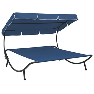 Tidyard Tumbona Sofá de Jardín con Toldo Tumbona Doble con Toldo de Jardín Piscina Terraza Exterior Porche Sofá Cama de Jardín Azul 200 x 173 x 135 cm