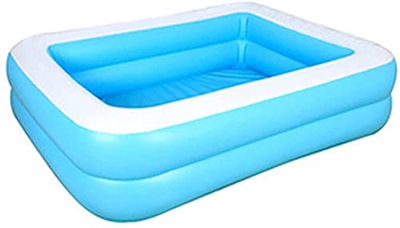 LEMI Piscina hinchable familiar azul rectangular exterior grueso fiesta de agua verano para niños comida trasera (128 x 85 x 46 cm)