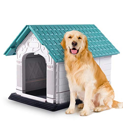 Nobleza - Caseta para Perros de Polipropileno Impermeable con tejado a Dos Aguas para Interior y Exterior. Blanco y Verde