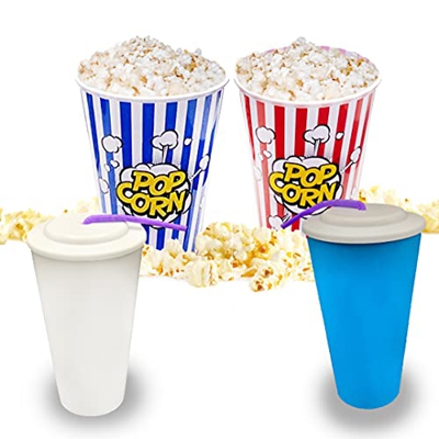 Set de 2 Bols Palomitas con 2 vasos - Pop Corn Bol - Kit de cine con Envases para Palomitas