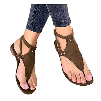 FeelFree+ Sandalias Romanas Retro Para Mujer 2021 Verano Casual Sandalias planas con Punta para Mujer Chanclas con Hebilla de Abierta y Correa En T De