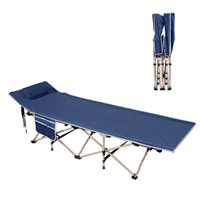 SogesPower Cama de camping plegable portátil para tomar el sol al aire libre con cojín acolchado y bolsillo lateral, sofá ligero