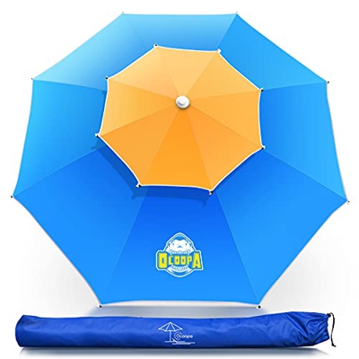 Sombrilla de playa OCOOPA de 2,19 m con poste de aluminio ultra transpirable y flexible; sombrilla de playa portátil con bolsa de transporte para play