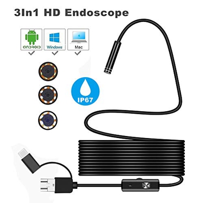 EDTara 5.5mm 6LED Endoscope Camera 3 in 1 para PC Notebook Android Teléfono móvil IP67 Cámara USB a prueba de agua