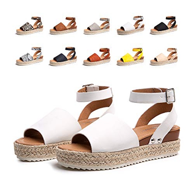 Sandalias Mujer Plataforma Verano Casual Sandalias Alpargatas Cuña Plateau Esparto Moda Playa 5.5CM 01 Blanco Talla 39
