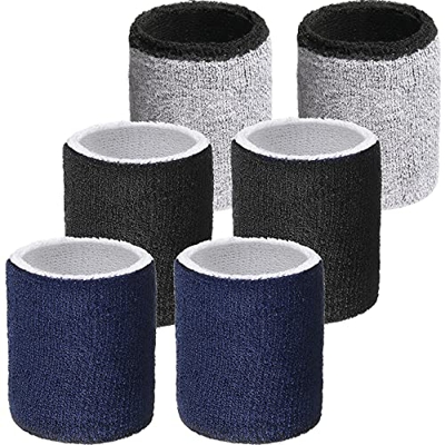 6 Piezas Muñequeras Pulseras Deportivas Pulseras Absorbentes de Sudor Bandas Atléticas Elásticas de Muñeca de Color de Doble Cara para Hombre y Mujer 
