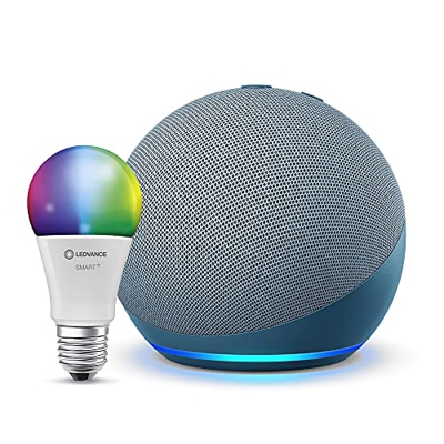 Echo Dot (4.ª generación), Azul grisáceo + Ledvance Bombilla Inteligente (E27), compatible con Alexa