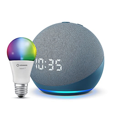 Echo Dot (4.ª generación), Azul grisáceo + Ledvance Bombilla Inteligente (E27), compatible con Alexa