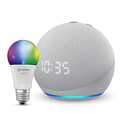 Echo Dot (4.ª generación), Blanco + Ledvance Bombilla Inteligente (E27), compatible con Alexa