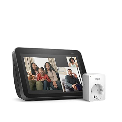 Nuevo Echo Show 8 (2.ª generación, modelo de 2021), Antracita + TP-Link Tapo P100 Smart Plug (enchufe inteligente WiFi), compatible con Alexa