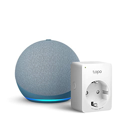 Echo Dot (4.ª generación), Azul grisáceo + TP-Link Tapo P100 Smart Plug (enchufe inteligente WiFi), compatible con Alexa