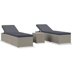 vidaXL Tumbonas de Jardín y Mesita 3 Piezas Hamacas Chaise Lounge Sillón Reclinable Cama Salón Mesa de Té Muebles Exterior Ratán Sintético Gris precio