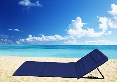 Pincho Esterilla de Playa Plegable portátil con Respaldo Ajustable y reposacabezas 145x47x50cm Bolsillo de Almacenamiento (Azul Marino)