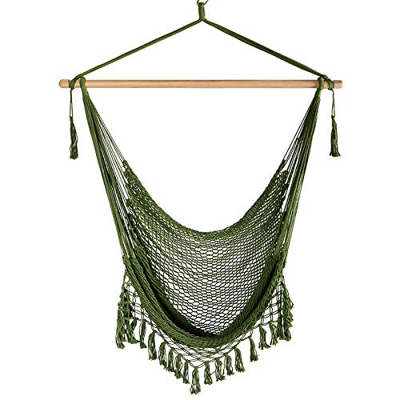 Chihee Silla de Hamaca Silla Colgante supergrande Silla de Tejido de Cuerda de algodón Hilado Suave, Barra separadora de Madera Dura Silla Ancha de En