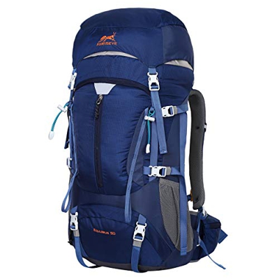 Eshow 50L Mochilas de Acampada Multifuncional Mochilas de Senderismo de Nailon Impermeable Mochilas de Montaña para Viajes de Unisex Color Azul