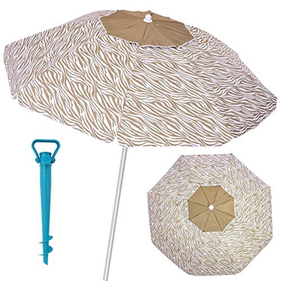 LOLAhome Pack sombrilla de Playa antiviento de Ø 180 cm marrón de Fibra de Vidrio y Aluminio, y Soporte
