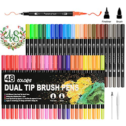 Rotuladores Lettering, Olkoy 48 Rotuladores Punta Pincel de Doble,Contiene 6 Accesorios e Instrucciones, Rotuladores Punta Fina para Bullet Journal, C precio
