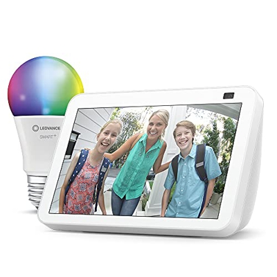 Nuevo Echo Show 8 (2.ª generación, modelo de 2021), Blanco + Ledvance Bombilla Inteligente (E27), compatible con Alexa