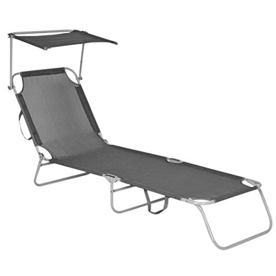 Mediawave Store - Tumbona de textilene con respaldo ajustable, tubo de 18 mm de diámetro y techo parasol, tumbona plegable y transportable, para mar, 