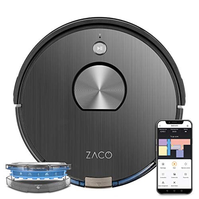 ZACO 501903 A10 Robot Aspirador y Fregasuelos, 360° Navegación Láser, Alexa y Google Home, autonomía de hasta 120 Minutos, Gestión y tramitación de Sa