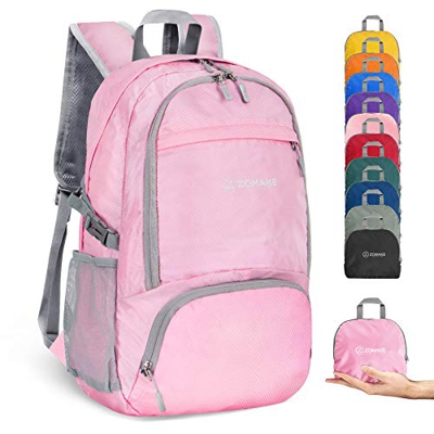 ZOMAKE 30L Ligera Mochila Plegable de Senderismo Excursión Deportes, Mochilas Pequeña Impermeable para Mujer Hombre Viaje(Rosa Claro)