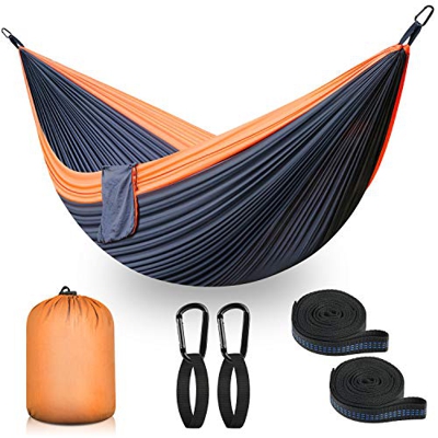 Hamaca ultraligera de viaje y camping | 300 kg de capacidad de carga (300 x 200 cm) de nailon de paracaídas | 2 mosquetones premium + 2 correas de nai