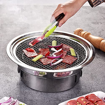 Baffect Parrilla de carbón, parrilla de barbacoa plegable portátil con control de fuego ajustable, parrilla de barbacoa de acero inoxidable para exter