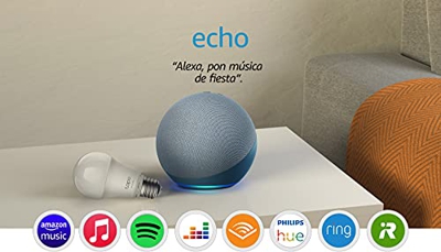 Echo (4.ª generación), Azul grisáceo + TP-Link Tapo Bombilla Inteligente (E27), compatible con Alexa