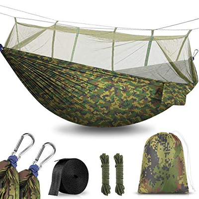 Hamaca para Acampar con mosquitera, 260x140cm Hamacas Camping Colgantes Portátil, Nailon de Paracaídas de Secado Rápido, Transpirable Ultra Ligera par