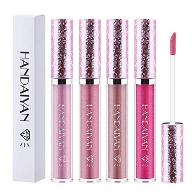 Richaa 4 colores de lápices labiales brillantes con brillo líquido de diamante, lápiz labial líquido metálico impermeable de larga duración, juego de 