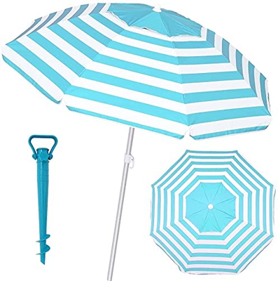 Mundozone Sombrilla antviento Playa Jardin de Aluminio 8 Varillas de Fibra de Vidrio protección UPF+50 99% UV con Soporte para Arena Ventana Superior 