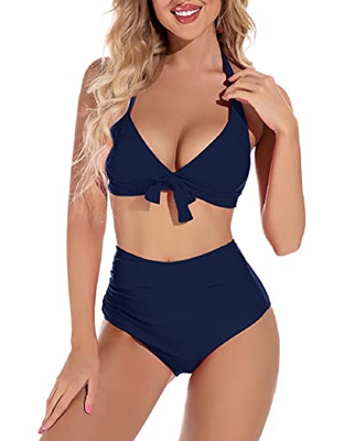 Voqeen Mujeres Cintura Alta Trajes de Baño Bowknot Delantero Bañador de Conjunto de Bikini Push up Sujetador Acolchado Traje de baño Bikini para Mujer