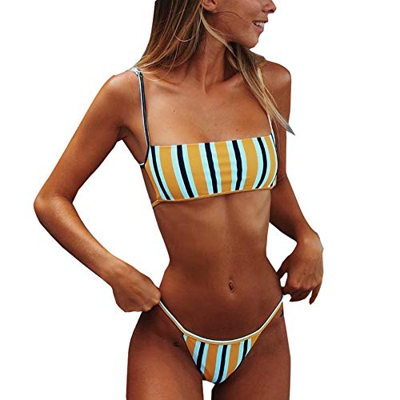 Bañadores Bikini con Tirantes Conjuntos 3 Piezas de Mujer Set Bikini sin Espalda Conjunto Bikini Brasileño Bikini Set Moderno (Rayas, M)