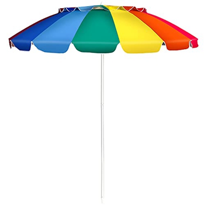 COSTWAY Sombrilla de Playa Parasol para Jardín Mercado Patio Sombrilla Inclinable Sin Base (Multicolor)