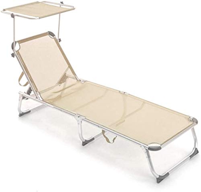 Mediawave Store - Tumbona de textilene con respaldo ajustable, tubo de 18 mm de diámetro y techo parasol, tumbona plegable y transportable, para mar, 