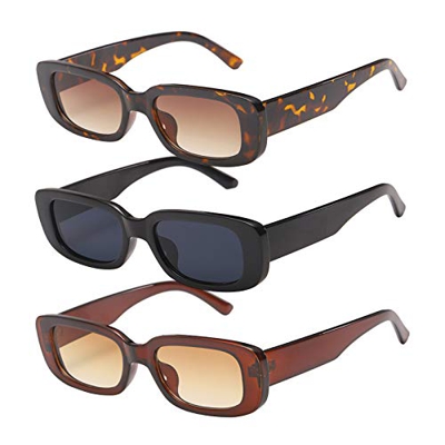 Lidiper 3 Piezas Gafas de sol Rectangulares, Protección UV400 Gafas de Conducción Retro Gafas Rectangulares Moda Gafas Pequeñas para Mujer